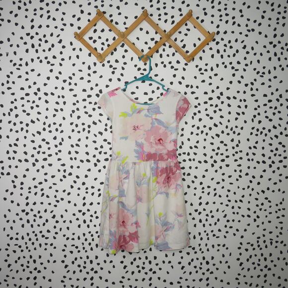Gap White Floral Print Linen Blend Girls A-Line Dress - Picture 1 of 6